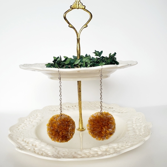 Hand Crafted Jewelry - Yellow  and tan Pom Pom Earrings

Boho jewelry